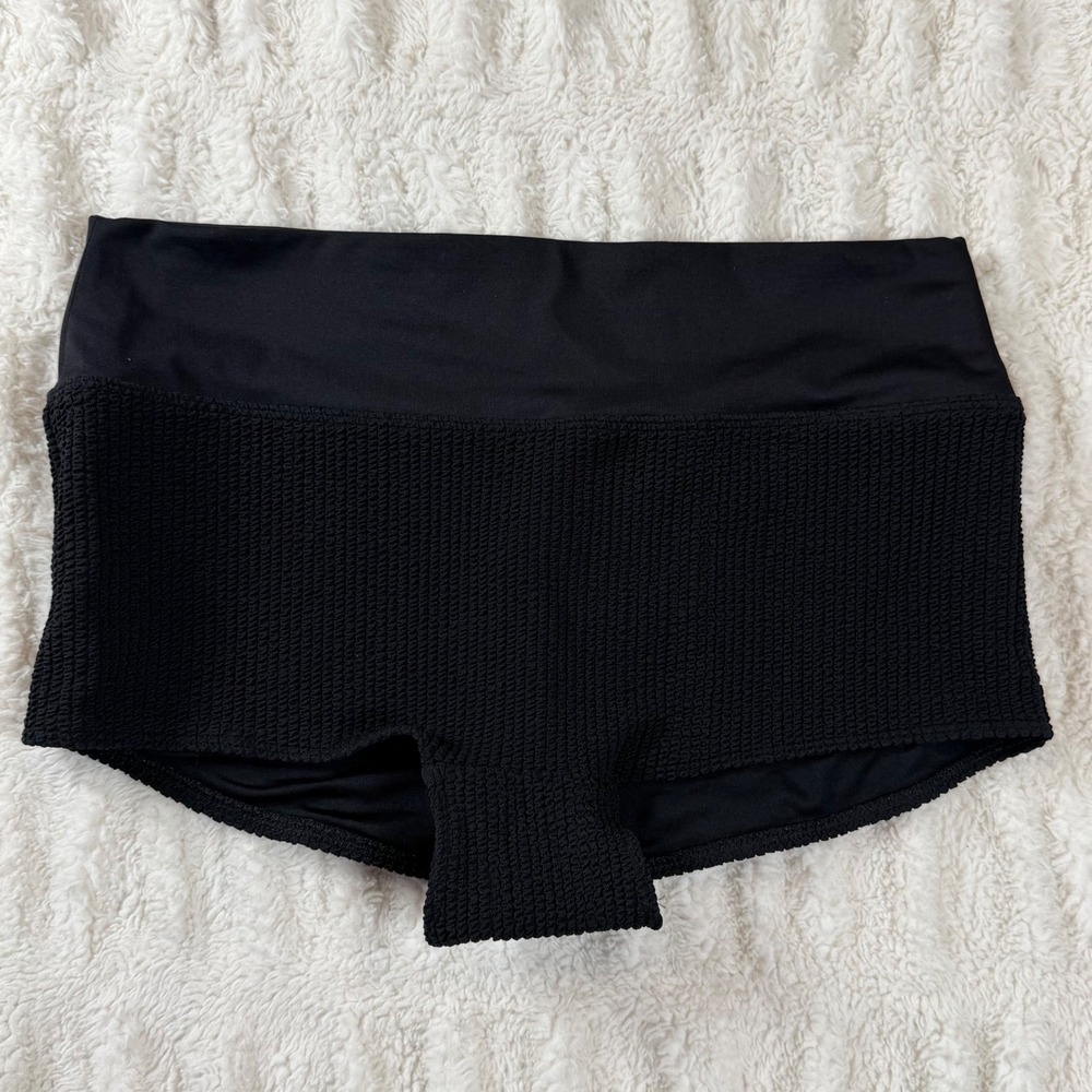 Victoria's Secret PINK Sport Smocked Boy Short Swim Bottoms Black Medium